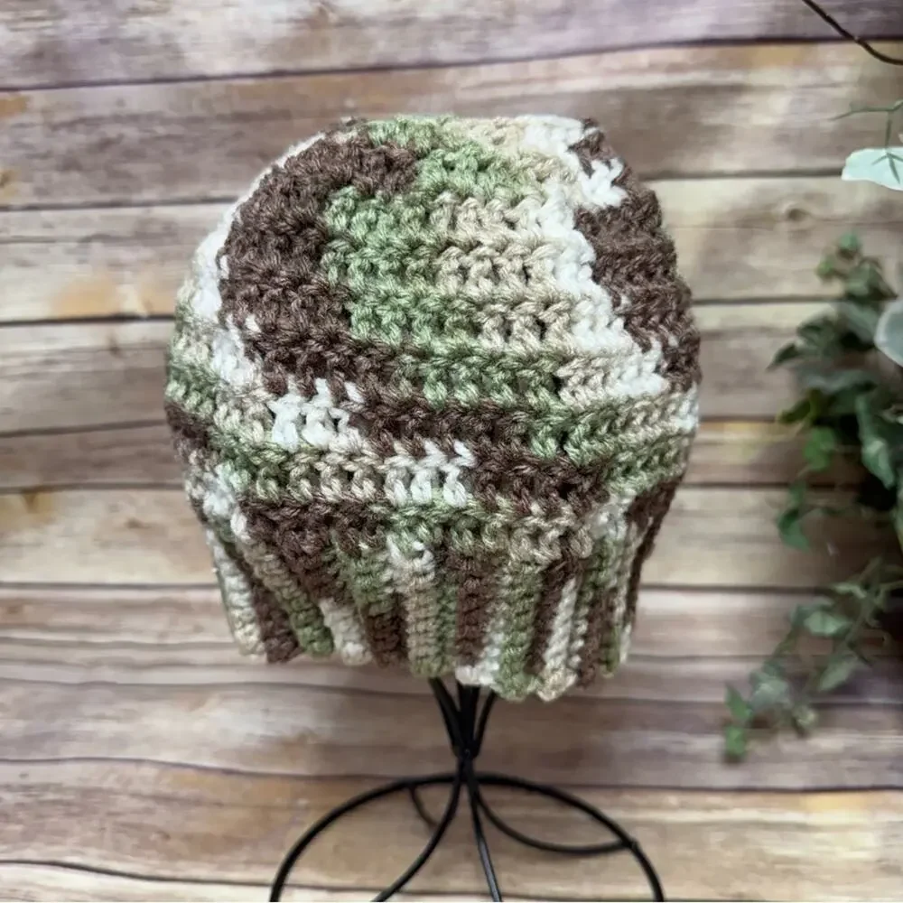 Cozy Camouflage Knit Messy Bun Beanie